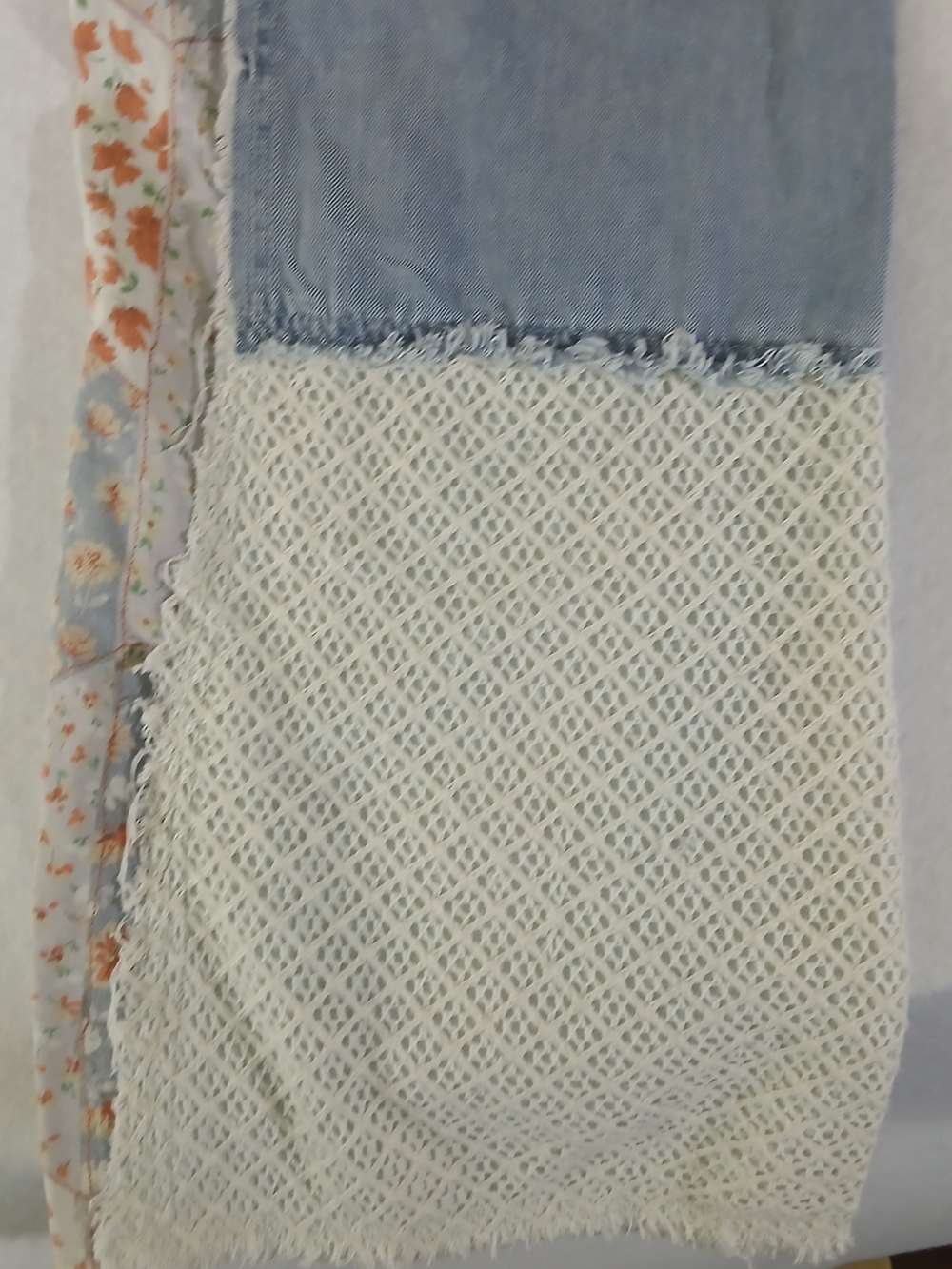 POL Light Wash Patchwork Flare Jeans with Orange Floral & Cream Crochet - Picture 7 of 8